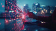© Achirawee - Big data, digital technology, internet network connection, futristic technology background. Man using mibile phobe and laptop and smart city