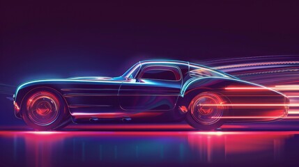 Poster - retro-futuristic concept car powered an electric motor, blending classic design elements with modern technology