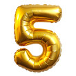 © Khansa - gold foil number 5 celebration balloon on white background