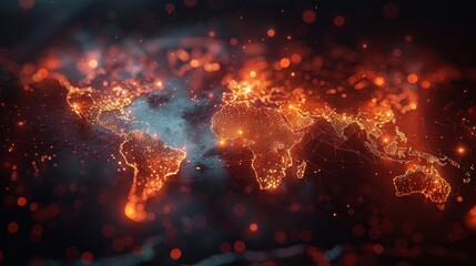 Poster - intricate global map showing a quantum communication network in a detailed infographic style