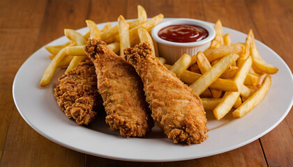 Wall Mural - chicken tenders with french fries and ketchup