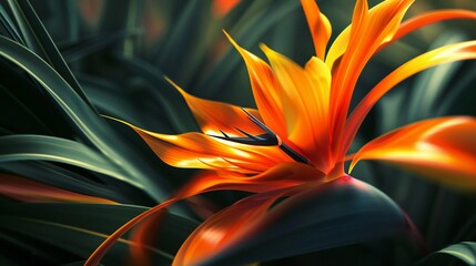 Wall Mural - Tranquil Refuge: Nestled amidst the foliage, the Strelitzia flower offers a tranquil refuge, a sanctuary of calm in a hectic world.