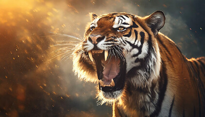 closeup of roaring tiger 