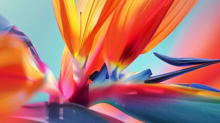 Wall Mural - Whispers of Nature: Through macro lens, the Strelitzia flower whispers secrets of tranquility, an echo of nature's wisdom.