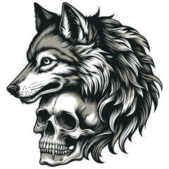 Wall Mural - wolf with skull vector illustration