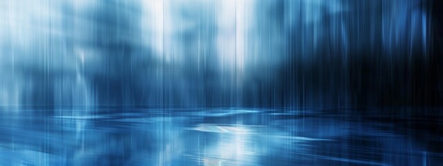 Abstract blurred background of a blue metal wall with reflection and light rays.
