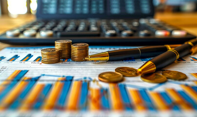 Poster - Stock Market Analysis: Finance Analyst Reviewing Trading Graphs, Economic Growth Charts, Financial Reports for Investment Strategy and Market Research
