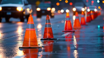 Temporarily rerouting paths, cones orchestrate the dance of vehicles on the road.