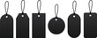 © junaid - Blank black paper price tags or gift tags of various shapes. Discount tags icon shapes of various shapes with rope for store