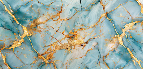 Wall Mural - Elegant royal blue  pale gold marble pattern with opulent golden veining mimicking posh stone textures