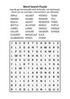 Word search puzzle (general knowledge, family friendly, words APPLE - VOYAGE). Answer included.
