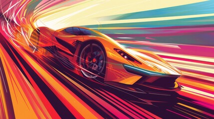 Poster - Illustrate a high-speed electric vehicle on a test track, focusing on the motor performance and efficiency