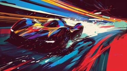 Poster - Illustrate a high-speed electric vehicle on a test track, focusing on the motor performance and efficiency