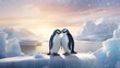 Scene of a Pair of Affectionate Penguins Waddling Along the Icy Shoreline