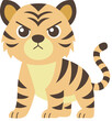A cartoon tiger with a frowning face and angry expression
