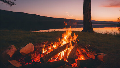 campfire in the sunset