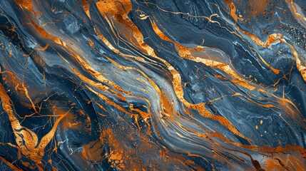 Wall Mural - Vivid cinnamon  midnight blue marble design with golden streaks portraying a luxurious faux stone appearance