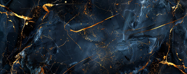 Wall Mural - Vivid indigo  midnight black marble background with golden streaks portraying a luxury faux stone appearance