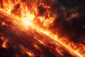 Canvas Print - Intense Solar Flare Bursting with Powerful Streams of Plasma and Radiant Energy Across the Sun's Surface