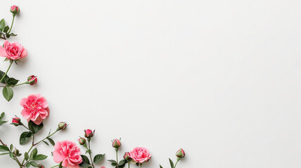 Wall Mural - pink flowers with branch on white background