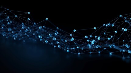 Poster - Dots and weaving lines abstract blue background for network data transmission security