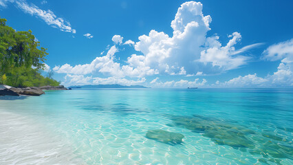 南国の綺麗な珊瑚の海と夏空