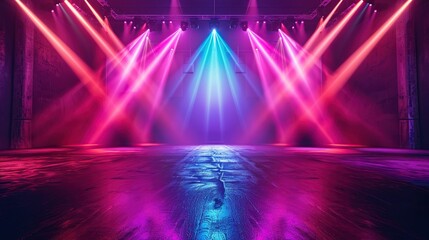 Canvas Print - a large, empty room for a concert with colorful neon lights.