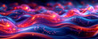 A colorful, abstract image of a wave with red and blue colors