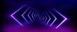 © klyaksun - Abstract purple neon light arrow design background. Futuristic banner for modern party with speed laser and led direction graphic. Gamer motion effect bright fluorescent backdrop with violet beam