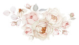 Fototapeta Kwiaty - Floral arrangement with delicate watercolor roses for creating cards and invitations