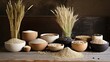 Textured Tranquility: A Natural Display Against a Wheat-Colored Backdrop

