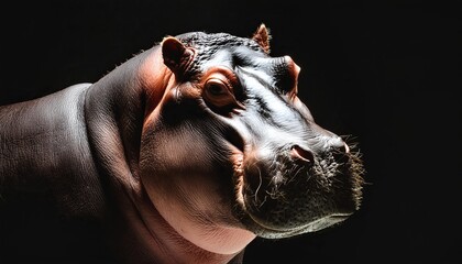 hippopotamus close up head on black background