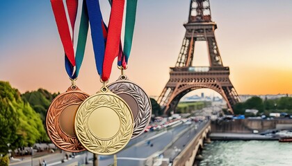 Wall Mural - olympic meadal with paris in background