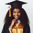 Young african american girl wearing graduation cap isolated on white background