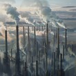 A portrayal of industrial smokestacks emitting toxic fumes, super realistic