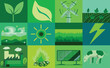 Graphic illustrations of various industries that must take care of the environment and society.