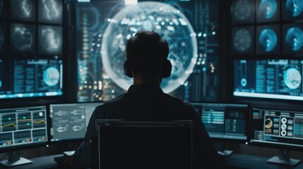 Skilled programmer coding engineering code while sitting at computer and looking at desktop with programming system. Professional website developer planning website develop plan. Technology. AIG42.