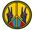 A peace sign in retro style on a white background