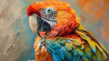 Wall Mural - A colorful parrot with a green and blue tail is perched on a branch