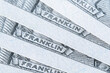 Macro image with Franklin description on the one hundred US Dollar bill. Horizontal image.