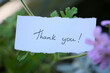 handwritten Thank You card in a garden