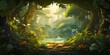
Botanical banner showcasing a serene forest scene, with sunlight filtering through the canopy to illuminate the lush foliage below