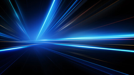 Poster - Lights and stripes moving fast on dark background, futuristic technology colorful background