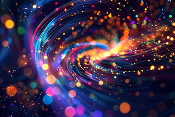 Wall Mural - Colorful spiral coil graphics on blue background, modern technology concept illustration background