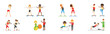 Fitness and Gym with People Character Do Workout Exercise Vector Set
