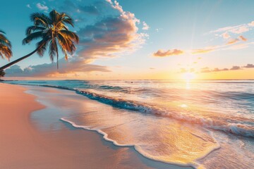 Wall Mural - perfect beach sunset. beautiful tropical beach scene for background or wallpaper. summer vacation ho