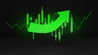 Green stock price chart showing upward business earnings on a black background.,3d rendering