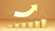 gold coin and gold arrow uptrend on white background,US Dollar Coins and Savings,3d rendering