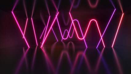 Poster - Abstract background technology square line neon light background,mock up stage for product presentation,3D rendering
