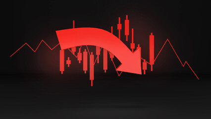 Wall Mural - Red stock price chart showing upward business earnings on a black background.,3d rendering